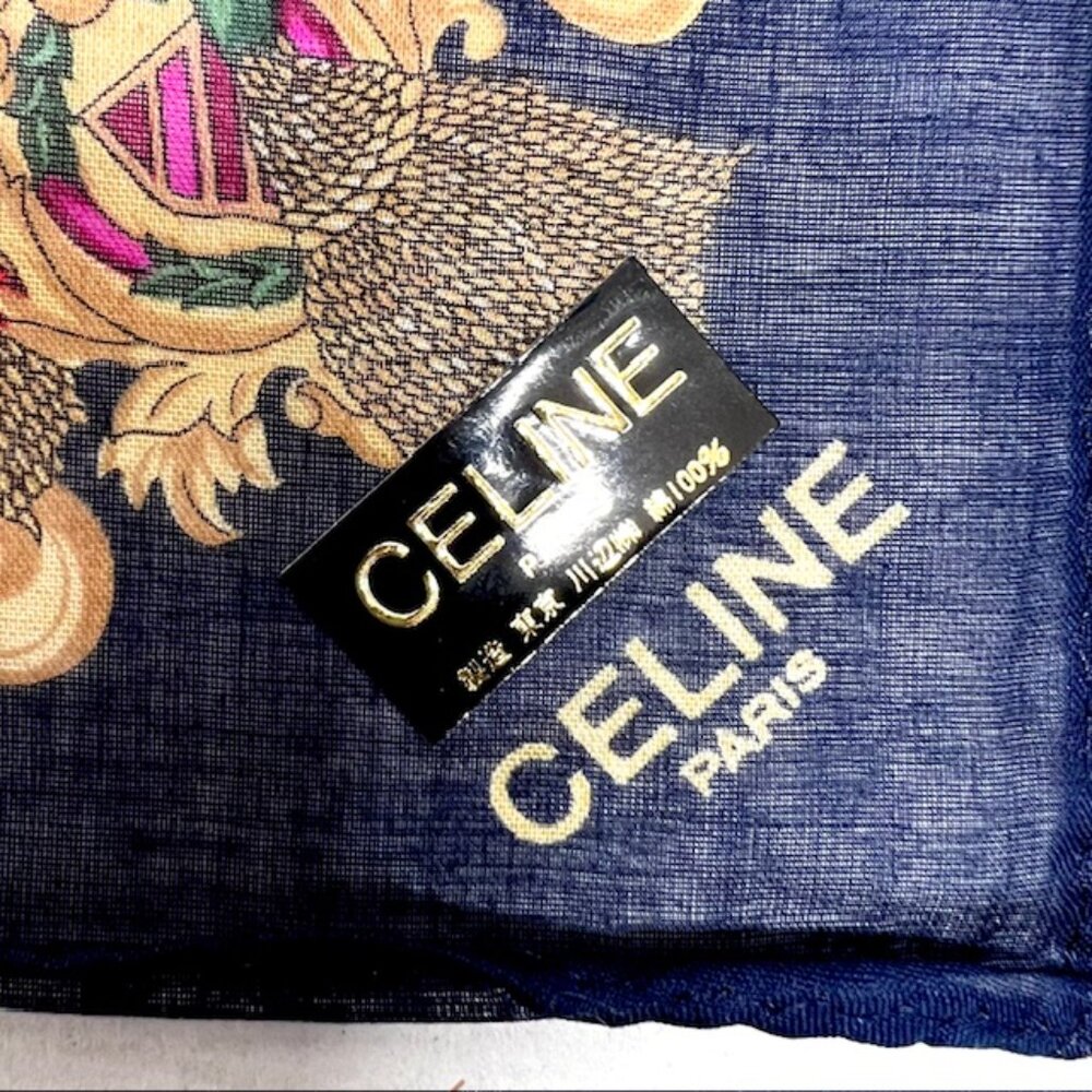 New GreatGift Celine Paris Mini Scarf 19" Cotton Carriage blue white logo( 54) - Picture 4 of 8